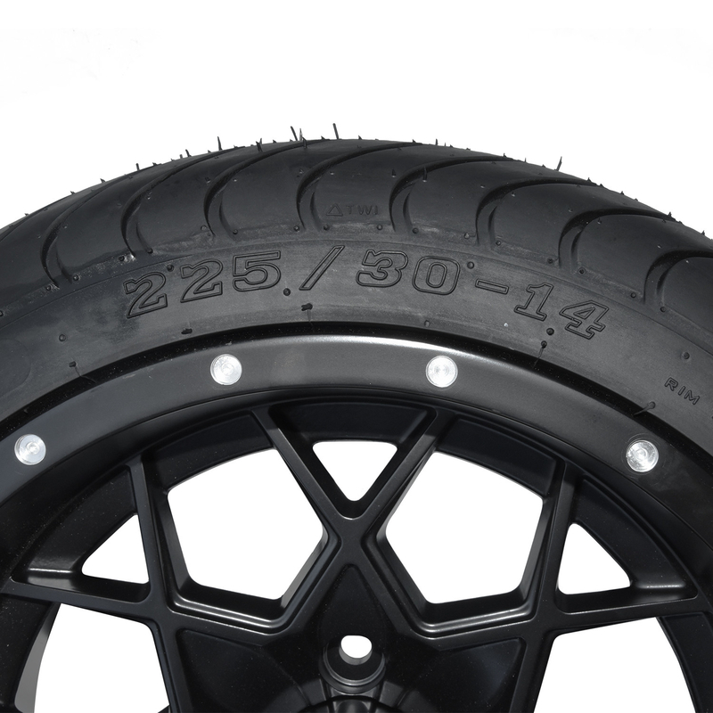 Matte Black Golf Cart Rims a 14 pollici e stancare il PUNTO combinato 101,6 PCD della via 225/30-14