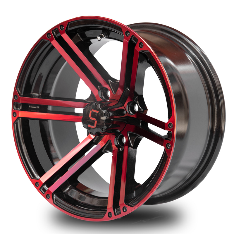 L'alluminio a 14 pollici del carretto di golf spinge il modello rosso 101,6 PCD del nero 4X4 Bolt di lucentezza a 7 pollici largamente