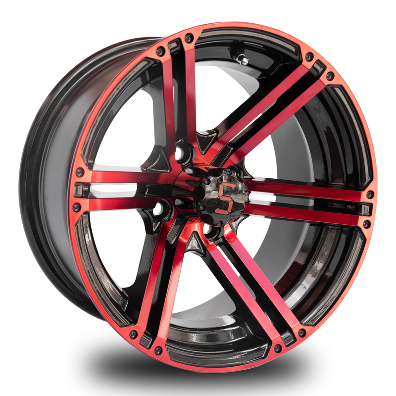 L'alluminio a 14 pollici del carretto di golf spinge il modello rosso 101,6 PCD del nero 4X4 Bolt di lucentezza a 7 pollici largamente