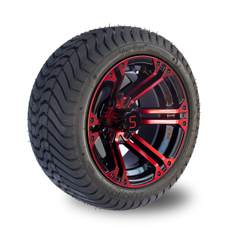 Carretto di golf a 12 pollici di alluminio nero rosso/lucido spinge e stanca 215/35-12 Assemblee di Tiro