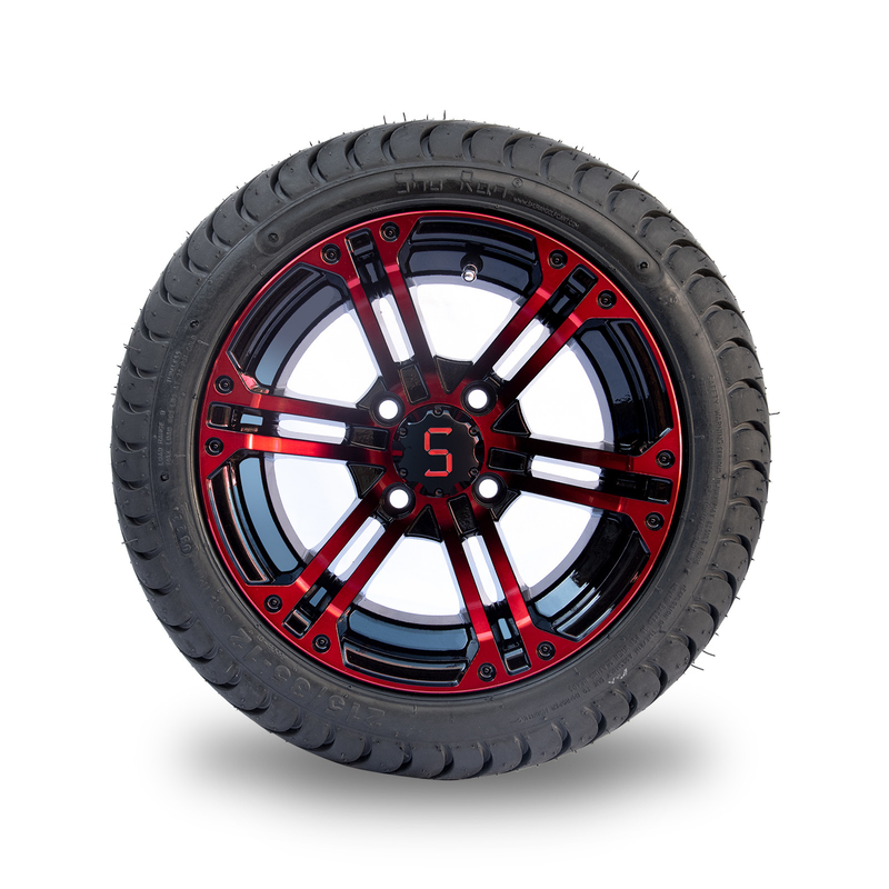 Carretto di golf a 12 pollici di alluminio nero rosso/lucido spinge e stanca 215/35-12 Assemblee di Tiro