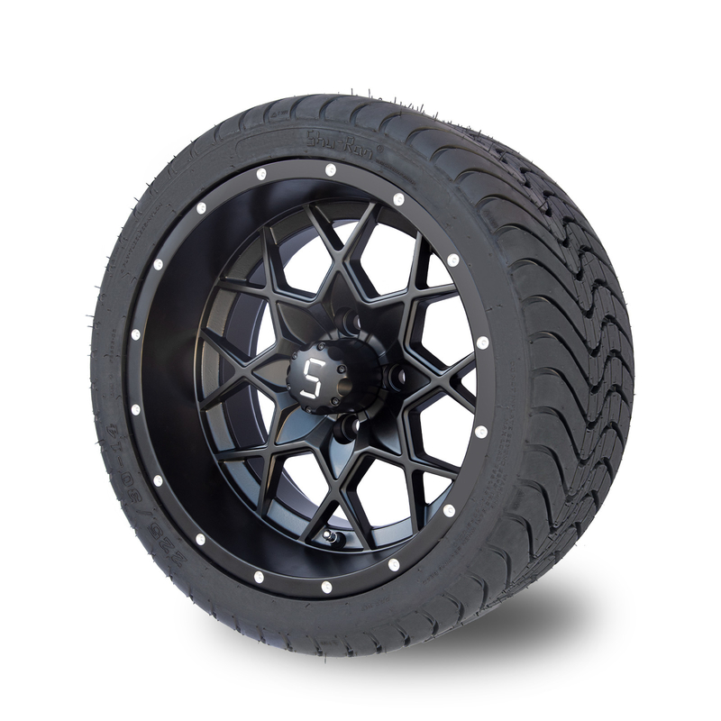 Matte Black Golf Cart Rims a 14 pollici e stancare il PUNTO combinato 101,6 PCD della via 225/30-14