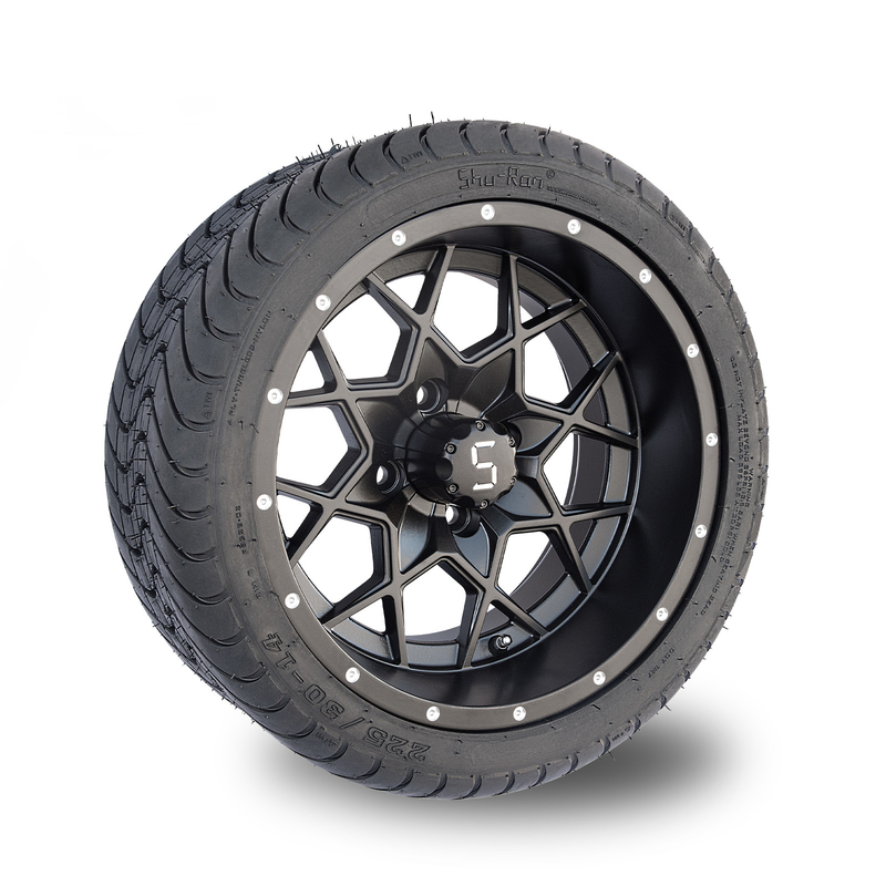 Matte Black Golf Cart Rims a 14 pollici e stancare il PUNTO combinato 101,6 PCD della via 225/30-14