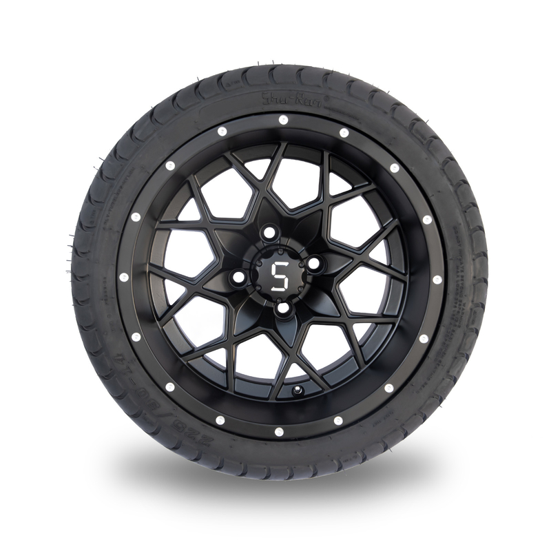 Matte Black Golf Cart Rims a 14 pollici e stancare il PUNTO combinato 101,6 PCD della via 225/30-14