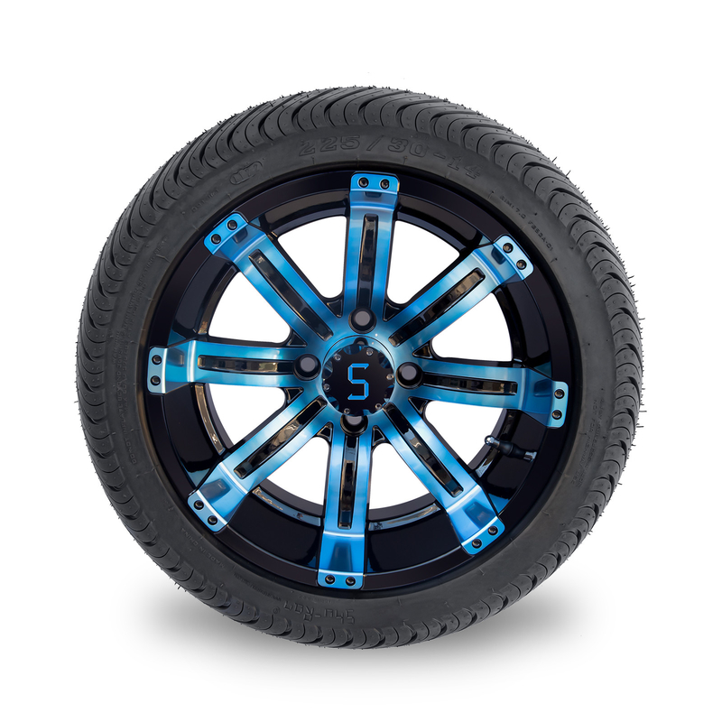 225/30-14 blu ruote nere a 14 pollici della ruota e della gomma del carretto di golf del PUNTO/lucide combinate 101,6 PCD