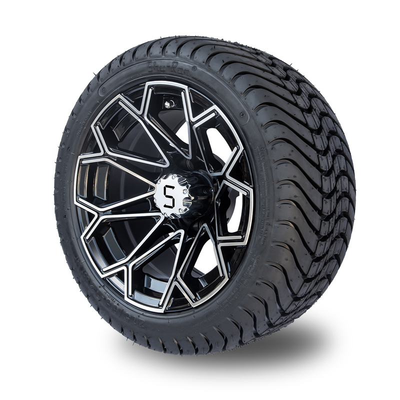 Ruota lavorata del carretto di golf del nero di lucentezza e stancare l'insieme combinato di DOT Tyres 4 di basso profilo 215/35-12