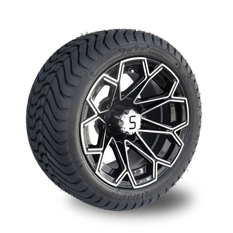 Ruota lavorata del carretto di golf del nero di lucentezza e stancare l'insieme combinato di DOT Tyres 4 di basso profilo 215/35-12