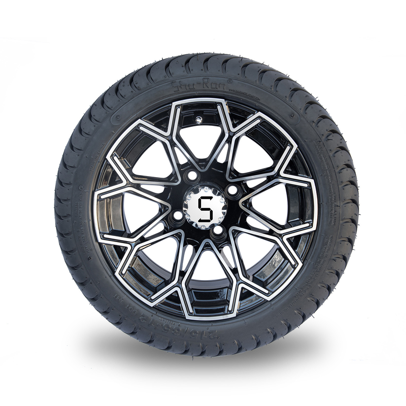 Ruota lavorata del carretto di golf del nero di lucentezza e stancare l'insieme combinato di DOT Tyres 4 di basso profilo 215/35-12