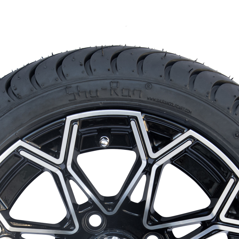 Ruota lavorata del carretto di golf del nero di lucentezza e stancare l'insieme combinato di DOT Tyres 4 di basso profilo 215/35-12