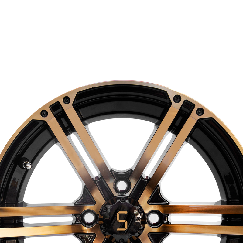 12x7 / il carretto di golf 14x7 spinge l'oro/nero 4/101,6 PCD -25 di lucentezza ET