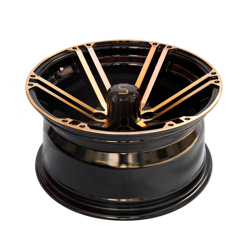 12x7 / il carretto di golf 14x7 spinge l'oro/nero 4/101,6 PCD -25 di lucentezza ET