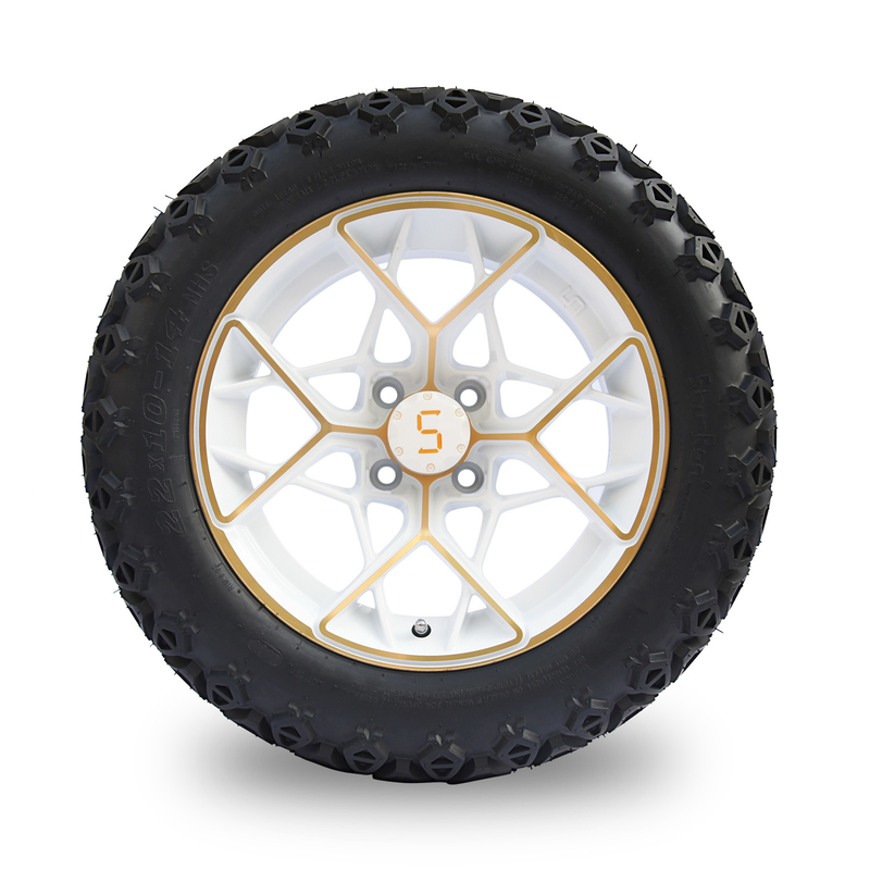 Orli del carretto di golf dell'oro e gomme a 14 pollici bianchi 4PLY combinato 101,6 PCD
