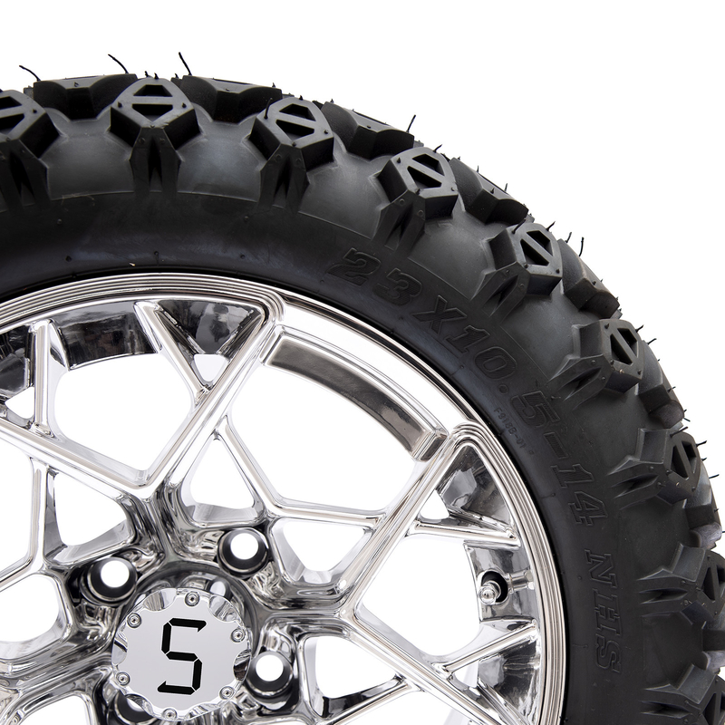 Shu-Ran Golf Cart Warrior 23x10.5-14 Golf Cart pneumatici per tutti i terreni e cerchi di cromo da 14 pollici
