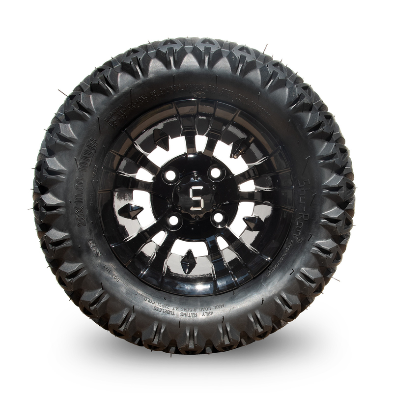10 pollici Golf Cart Ruota e pneumatici Combo 20×10-10 ATV Machined/Glossy Black