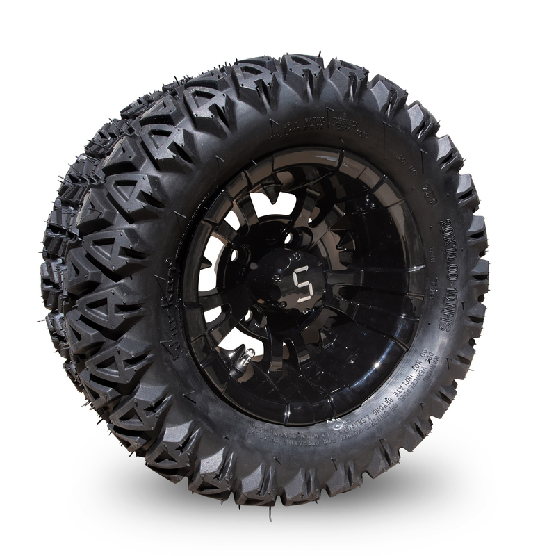 10 pollici Golf Cart Ruota e pneumatici Combo 20×10-10 ATV Machined/Glossy Black
