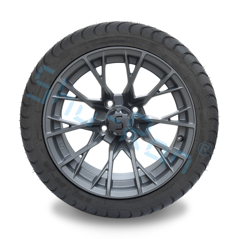 Al dettaglio 14'' Gunmetal Finished Alloy Golf Cart Wheels, ATV UTV 225/30-14 Street Tubeless Tires with Rims