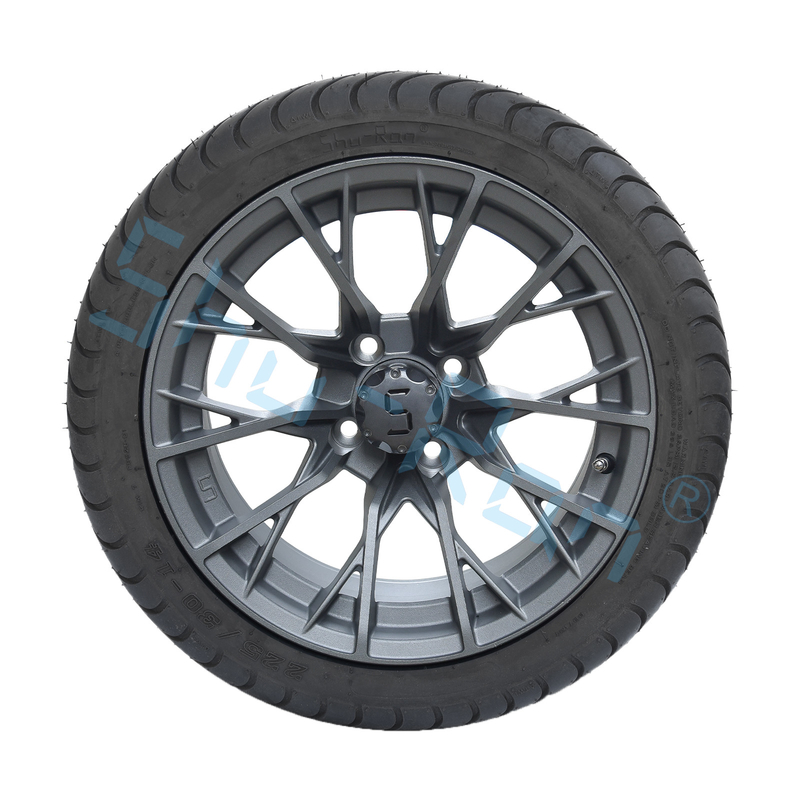 Al dettaglio 14'' Gunmetal Finished Alloy Golf Cart Wheels, ATV UTV 225/30-14 Street Tubeless Tires with Rims