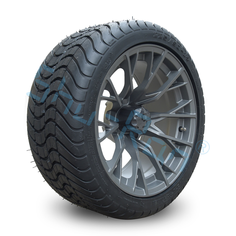 Al dettaglio 14'' Gunmetal Finished Alloy Golf Cart Wheels, ATV UTV 225/30-14 Street Tubeless Tires with Rims