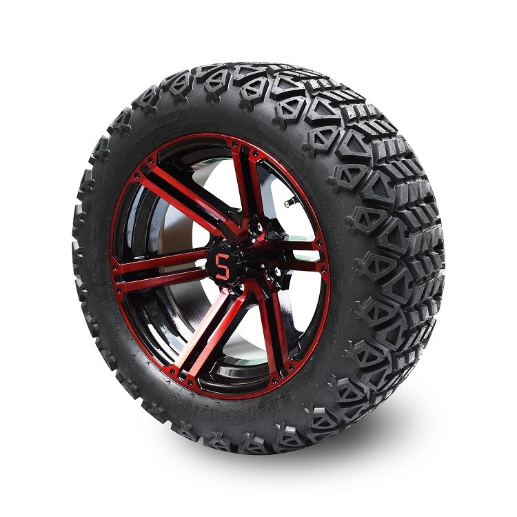 Ruote nere rosse/lucide del carretto di golf a 14 pollici e 22x10-14» DOT All Terrain Tires Assembly