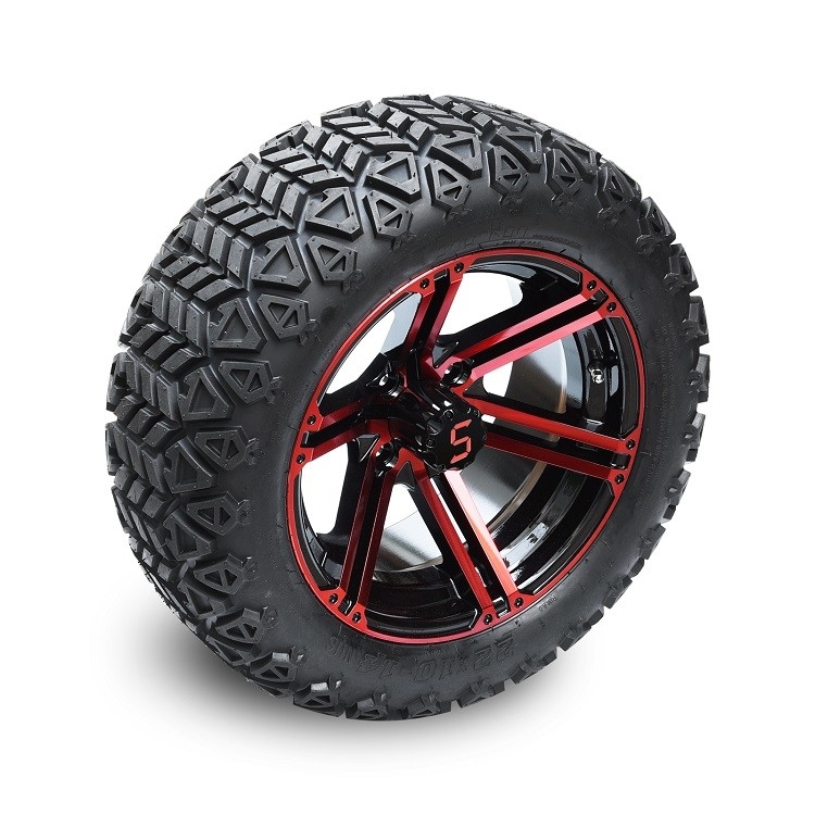 Ruote nere rosse/lucide del carretto di golf a 14 pollici e 22x10-14» DOT All Terrain Tires Assembly