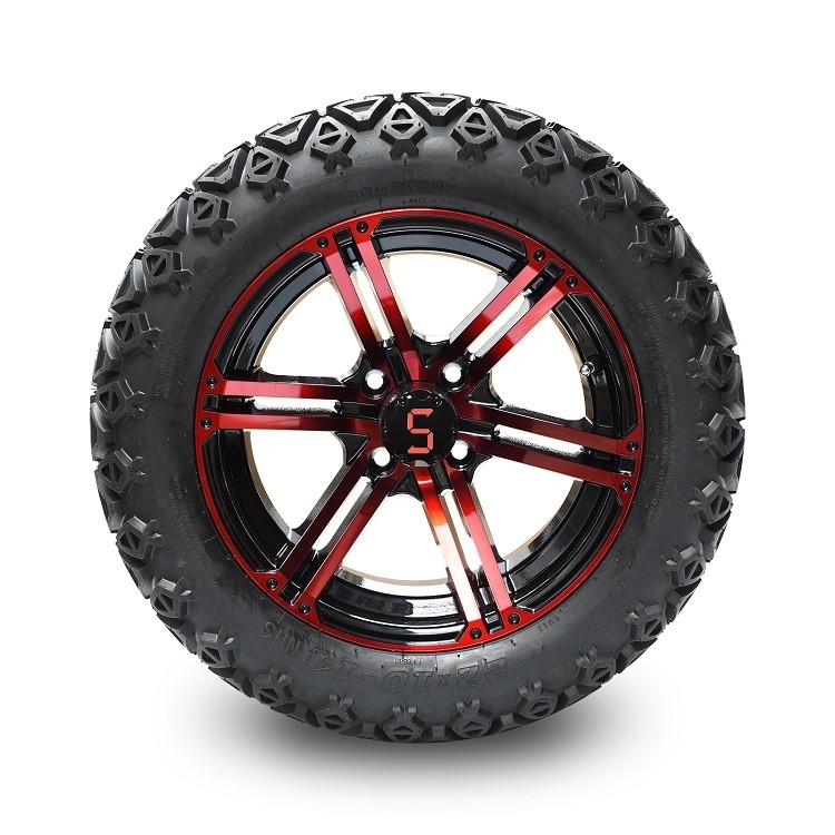 Ruote nere rosse/lucide del carretto di golf a 14 pollici e 22x10-14» DOT All Terrain Tires Assembly