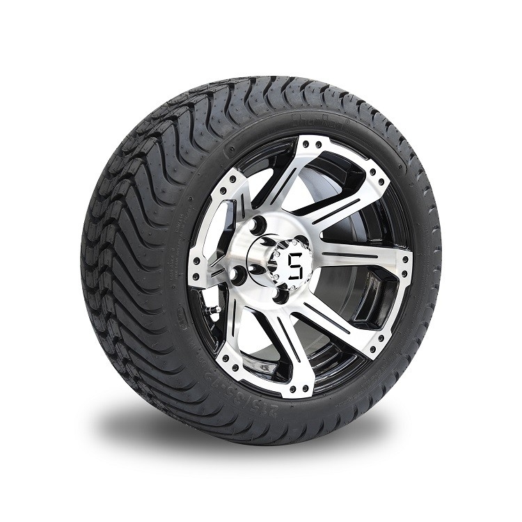 Il carretto di golf a 12 pollici di alluminio nero spinge e stanca 215 35 12 con 8 raggi