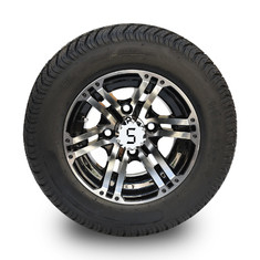 10' Golf Cart Rim And 205/50-10 DOT Street Tire Assembly - Macchinato/Nero lucido