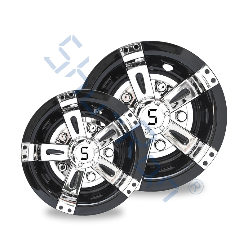 Universale del carretto di golf 8/10 di pollice dell'ABS di coperture di ruota di plastica - Black&Chrome con il logo di S (metta di 4)