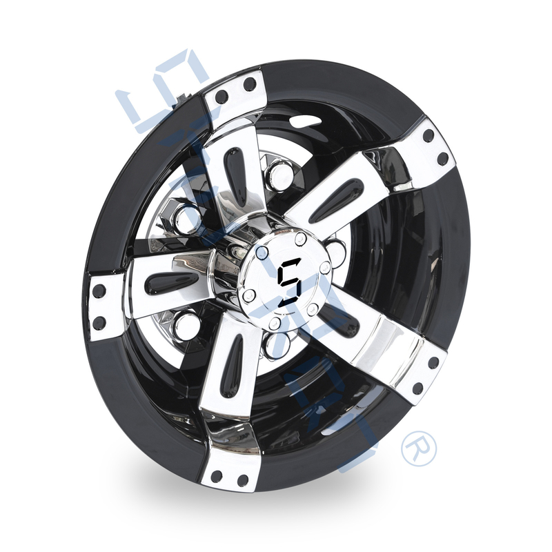 Universale del carretto di golf 8/10 di pollice dell'ABS di coperture di ruota di plastica - Black&Chrome con il logo di S (metta di 4)